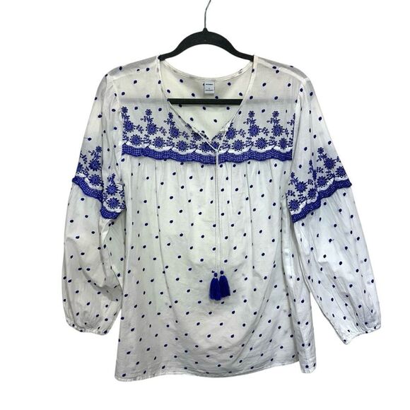 Old Navy Embroidered Swiss Dot Summer Casual Pop Over Blouse, Large - Picture 1 of 10
